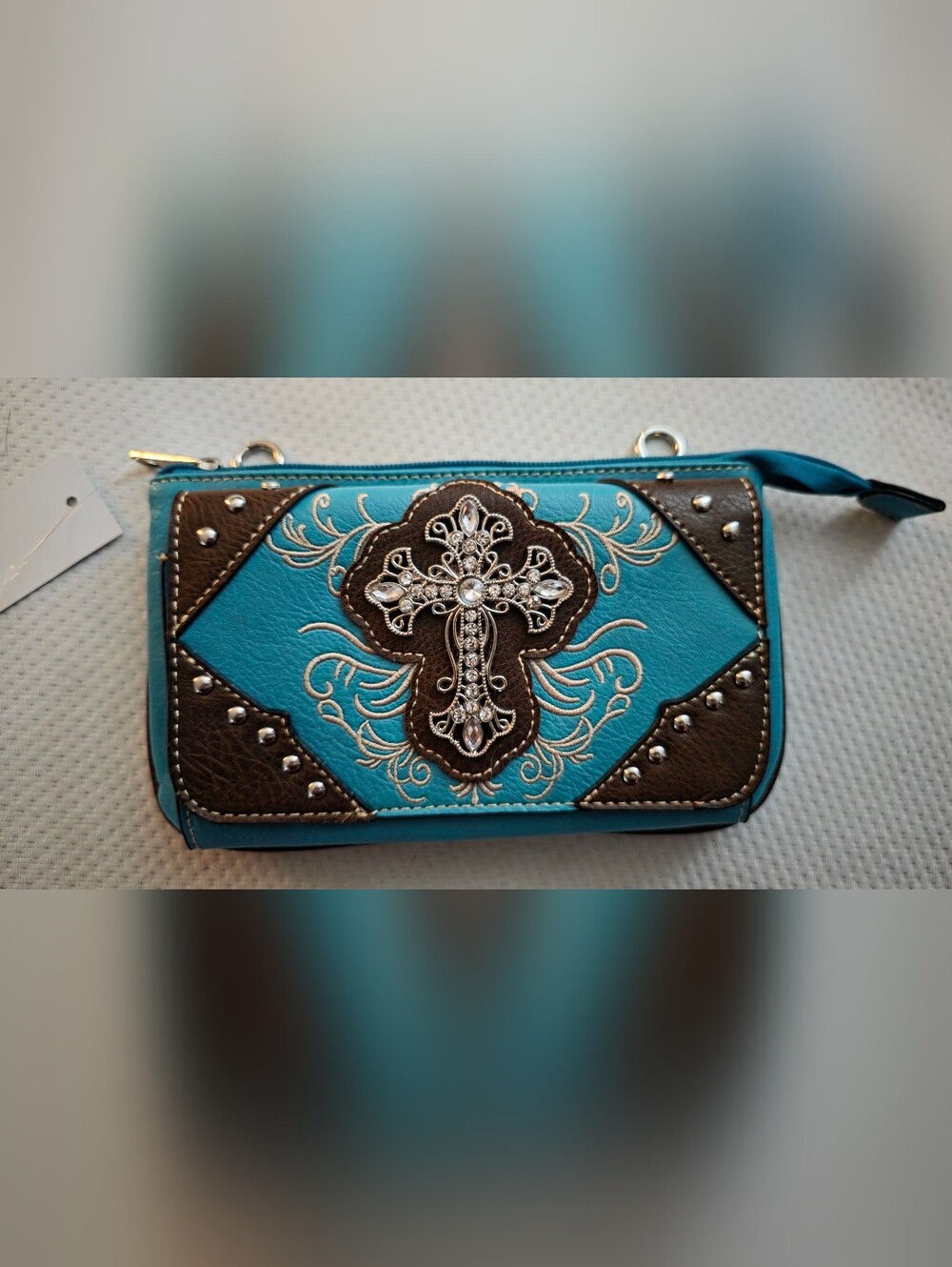 Turquoise Embellished Cross Accent Women's Wallet